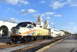 Sunrail Train # P330 is about to stop at the Orlando Health / Amtrak depot with MP32PH-Q # 105 in the lead 